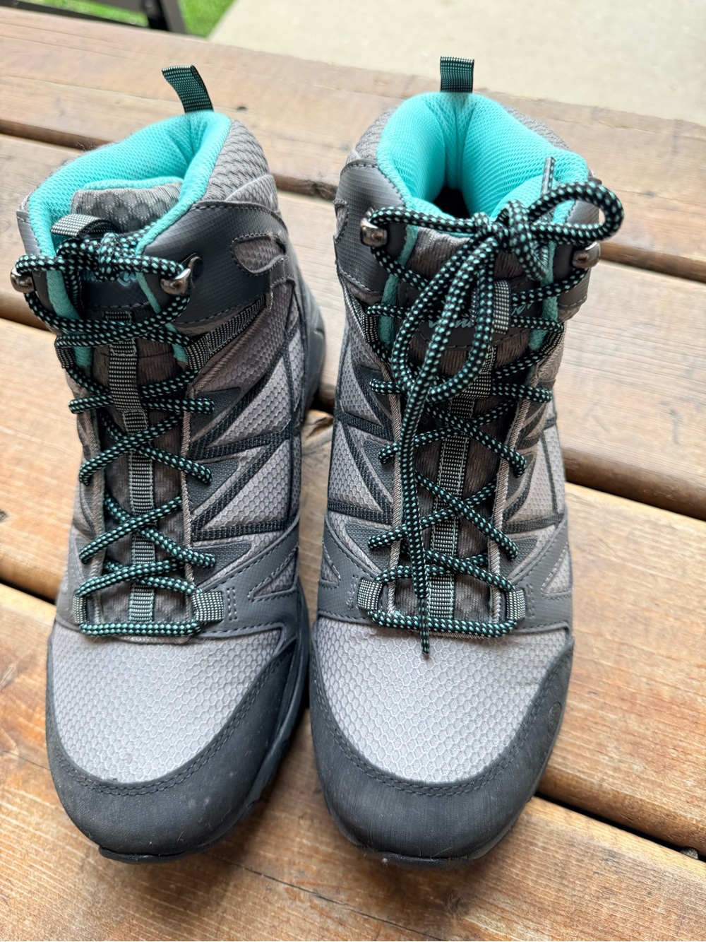 Women’s Gray Lace-Up Hiking Boots with Teal Interior